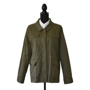 A8 Auth THE FISHER PROJECT Army Olive Green Stretch Cotton Snap Jacket Size XL